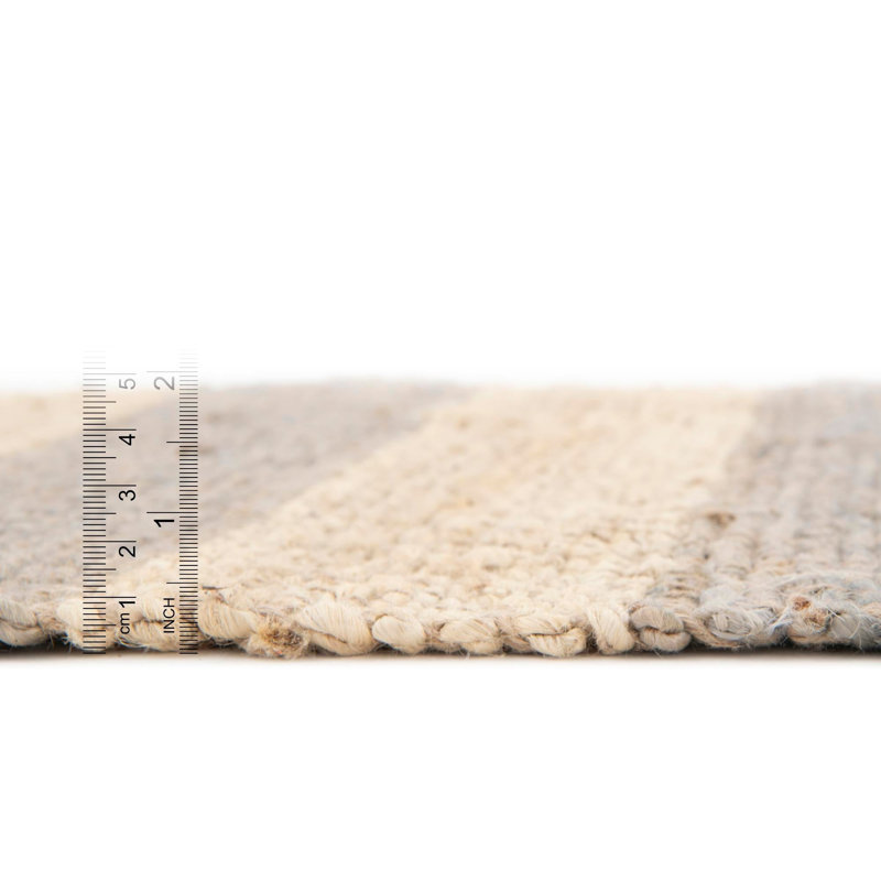 Fredric Striped Hand Braided Jute Area Rug in Gray/Beige, Rectangle 2'2" x 3'1"