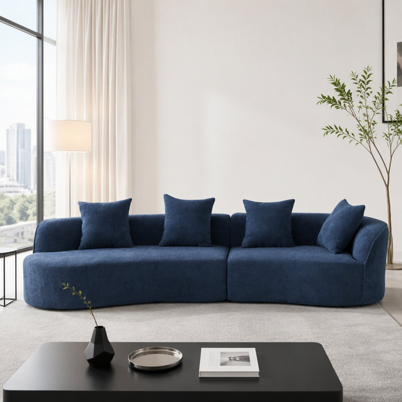 Canapé modulaire courbé de 126 po, Boucle bleu marine, Marine