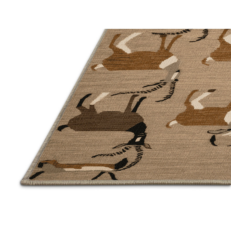 Washable Alpine Ibex Wildlife Area Rug, Square 4'