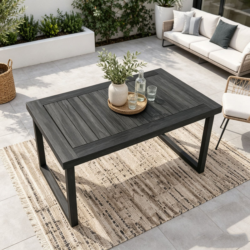 Table de salle à manger d'extérieur en bois d'acacia 69 po avec lattes, Gris / gris foncé