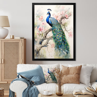 Badrulla Blue Ink Wash Peacock I - Peacock Canvas Art