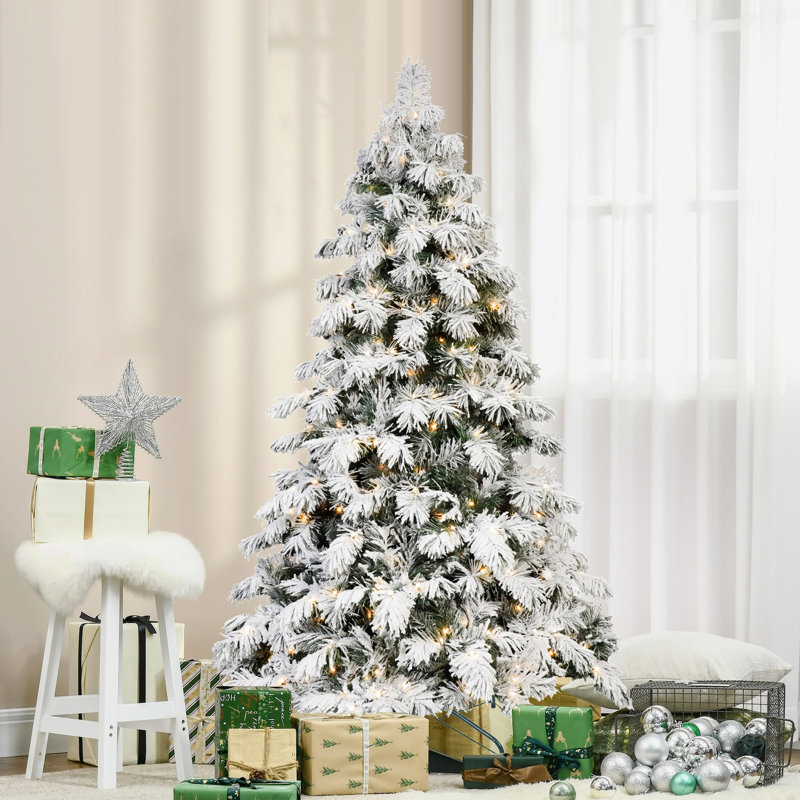 Arbre de Noël artificiel floqué pré-éclairé, 5'