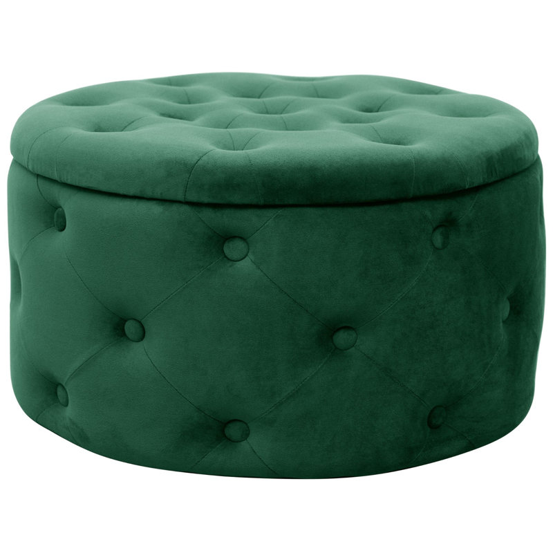 Adysen 55cm Wide Velvet Tufted Circle Pouf Ottoman with Storage