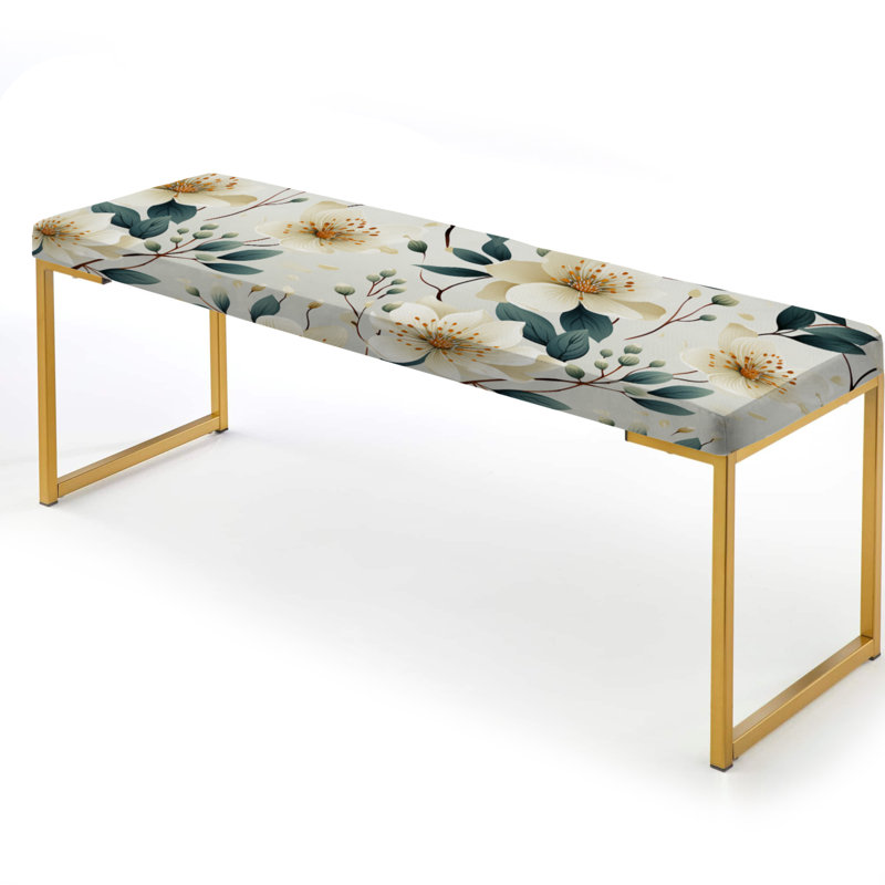 Aquarelle Whimsy Beige Serenaded Gardens - Banc rembourré floral doré