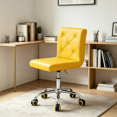 Norrin Armless Ergonomic Adjustable Swivel Office Chair with Wheels – Modern Rolling Computer Desk Chair, Comfortable Task Chair for Home Office, Study, or Vanity