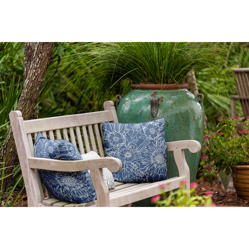 Cuban Flare Zentangle Floral Print Indoor/Outdoor Square Pillow, Square 20", Cadet Blue