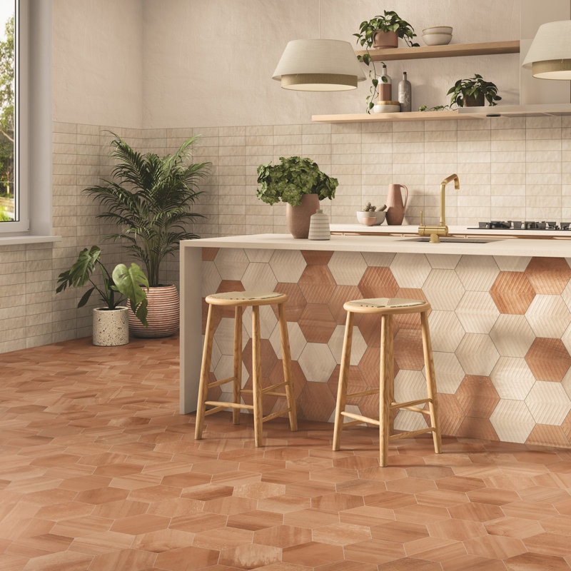 Cotto Charm 8" Porcelain Flat Hex Tile, Sienna