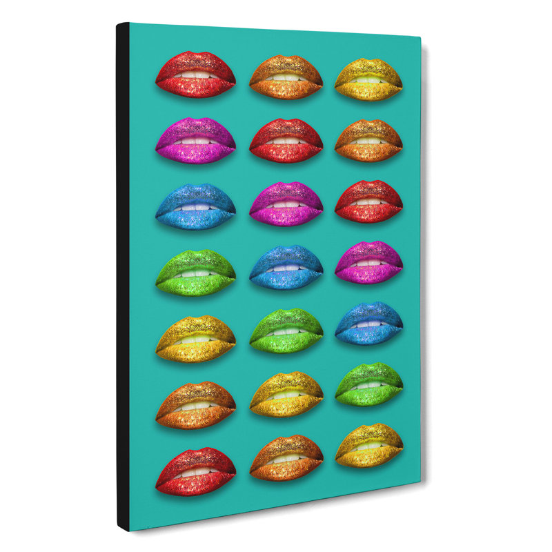 Rainbow Lips Teal - Wrapped Canvas, 50cm H x 35cm W x 3cm D