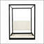 Lit plateforme à baldaquin en bois grand avec tête de lit tapissier, structure noire et tissu blanc