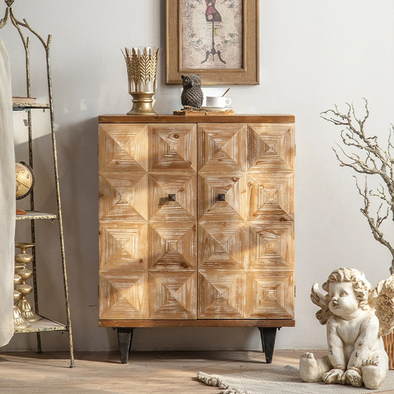  Buffet décoratif rustique en bois sculpté géométrique