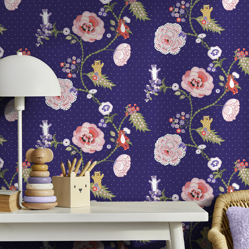 Cath Kidston Catnip Neutral Wallpaper, Navy