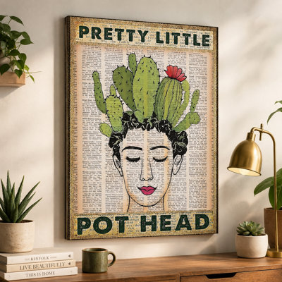 «Pretty Little Pot Head», art mural sur toile de cheveux de cactus - décor de salon, de chambre à coucher ou de bureau