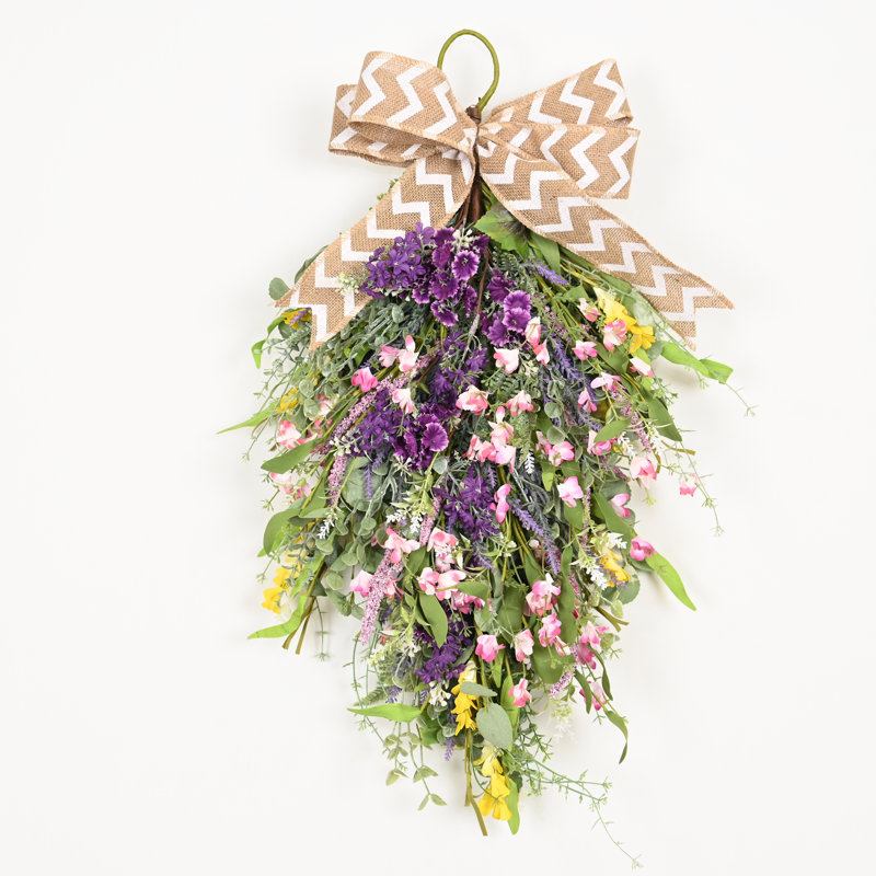 Décoration de guirlande de fleurs artificielles 28 po en forme d'arbre de fleurs de baies et de fleurs de lavande