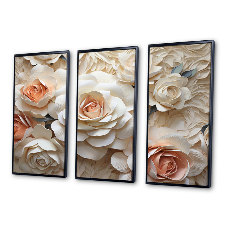 Ensemble de salon Minimalisme Beige Roses Passion - Roses, Cadre flottant noir, H 40 po x l 60 po x P 1 po