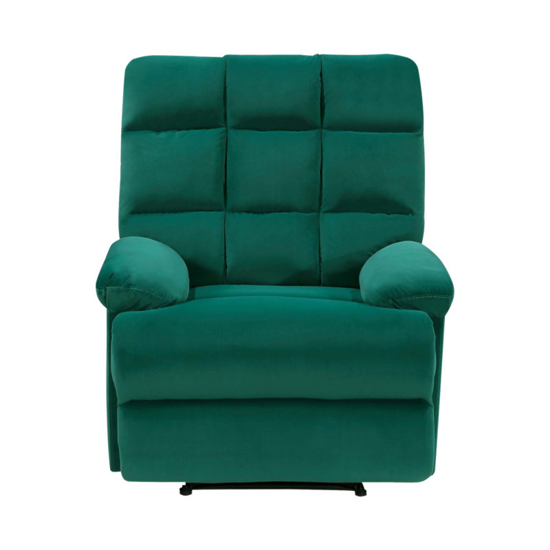 Luxurious Velvet Reclining Chair with Tufted Back and Pillowtop Arms, Perfect for Modern Living Rooms., Green