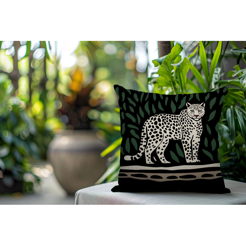 Oreiller carré réversible intérieur / extérieur Hota Leopard, Carré 16 po, Beige