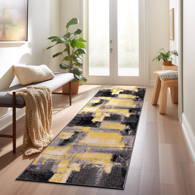 Rambo Performance Abstract Yellow/Black/Gray Area Rug