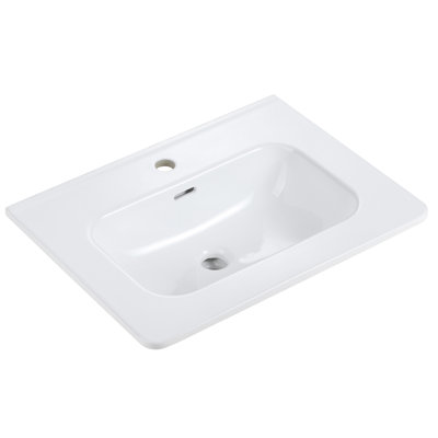 Integrated Glossy White Ceramic Basin, Drain And Faucet Not Included