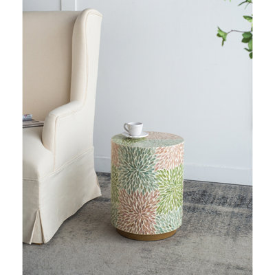 Tabouret de jardin cylindrique avec table d'appoint D14 x 18 po vert / rose