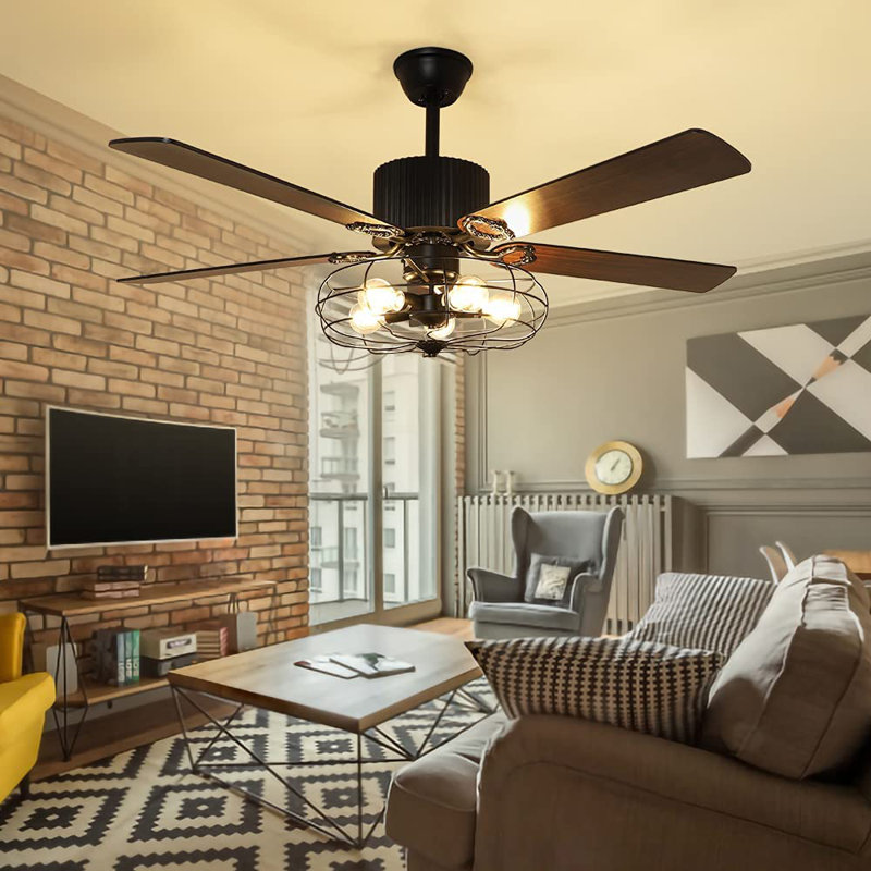 Datzer 52'' Industrial Ceiling Fan with Light Kit Reversible Motor