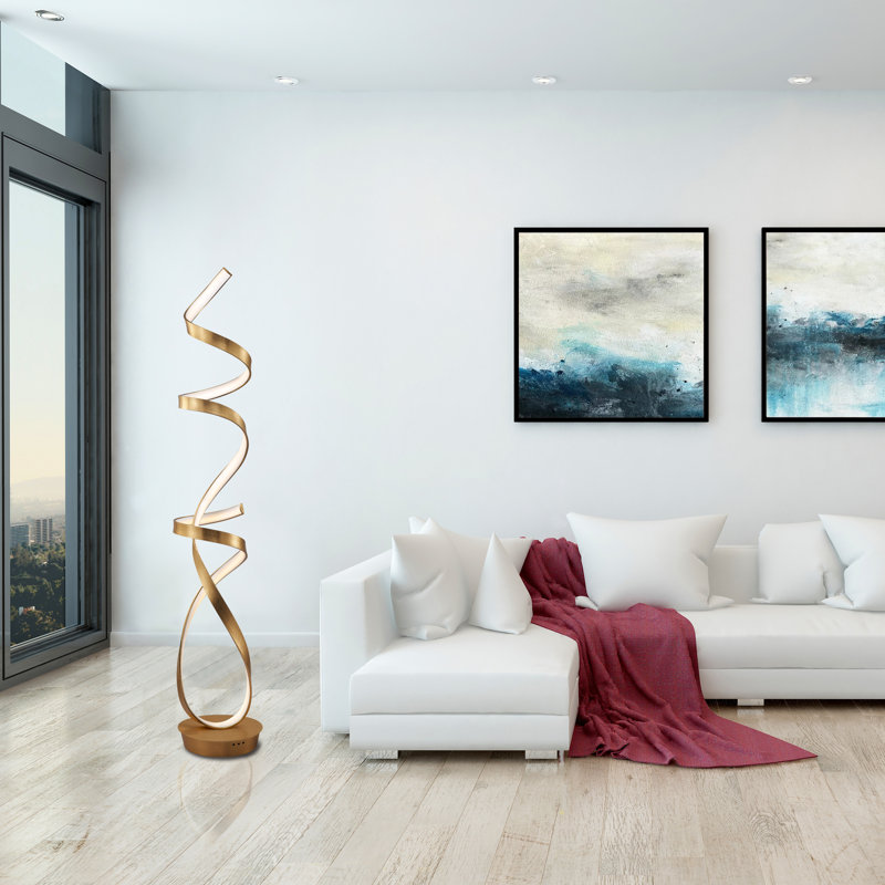 63'' LED Novelty Floor Lamp with USB, White/Gold