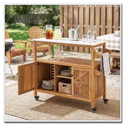 Outdoor Patio Acacia Wood Bar Cart