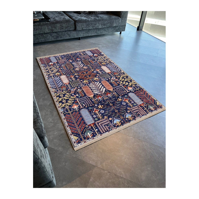Navy Themed Multicolor Complex Shape Patterned Modern Decorative Rug, Runner 3'3" x 6'7" Rug Pad Included