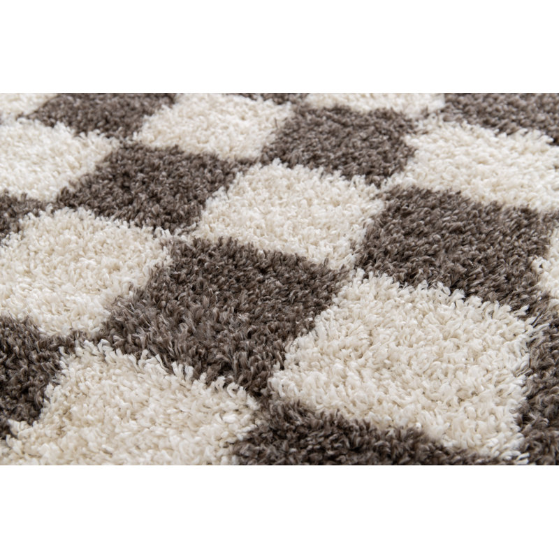 Chequered Shag Area Rug, Rectangle 160 x 230 cm, Brown