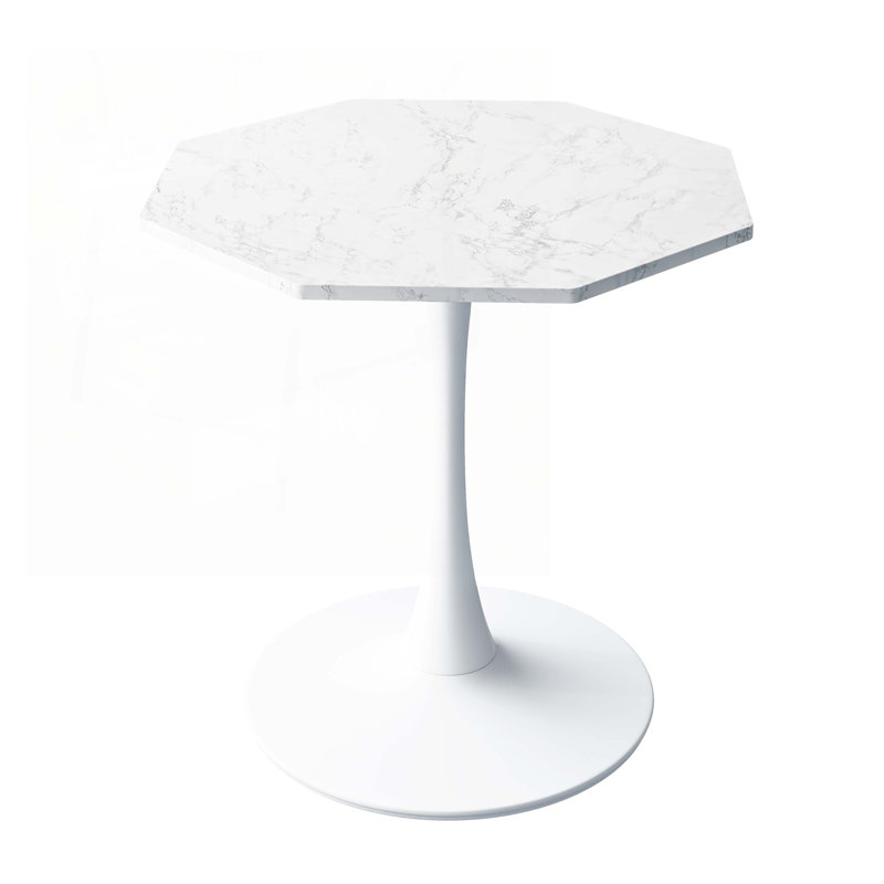 Modern Octagonal Coffee Table with  Printed Table Top,Metal Base, White Marble