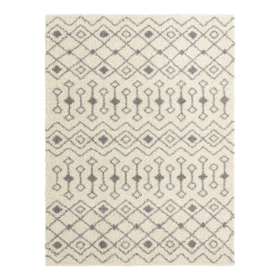 Tapis à poil long gris treillis Griego