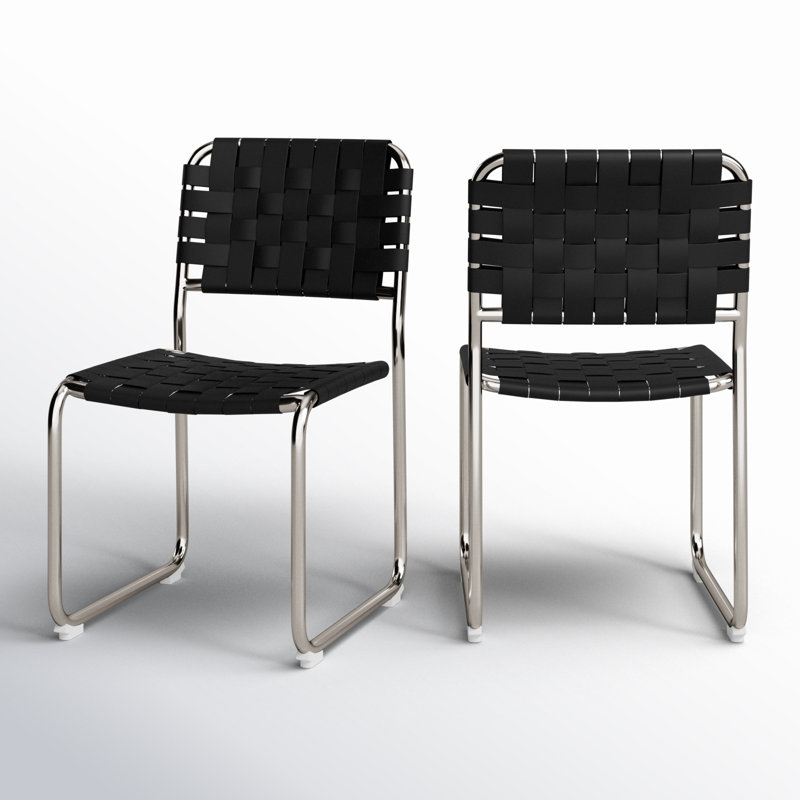 Moma Leather Dining Chair, Black Top Grain Leather, Silver