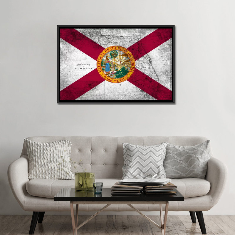 "marqueur de floride" , impression sur toile grudge rétro, H 18 po x l 26 po x P 1,5 po, Toile avec cadre noir, Pas de tapis