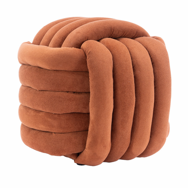 Chenille Fabric Modern Knot Design Ottoman, Orange