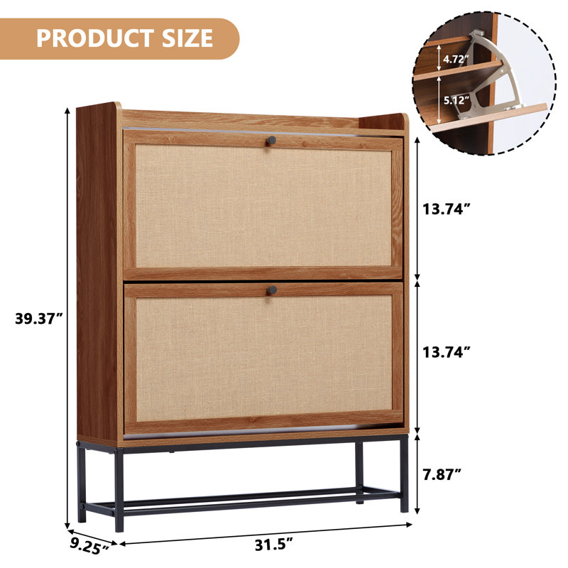 Flip Down Shoe Storage, Brown Wood, 39.37"H x 31.5"W x 9.25"D