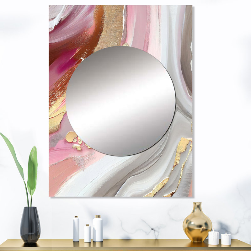Ziar Pink And Gold Marble Abstract IV - Marble Large Mirror, Pink Decorative Wall Mirror, Printed Metal Art, 40" x 30"