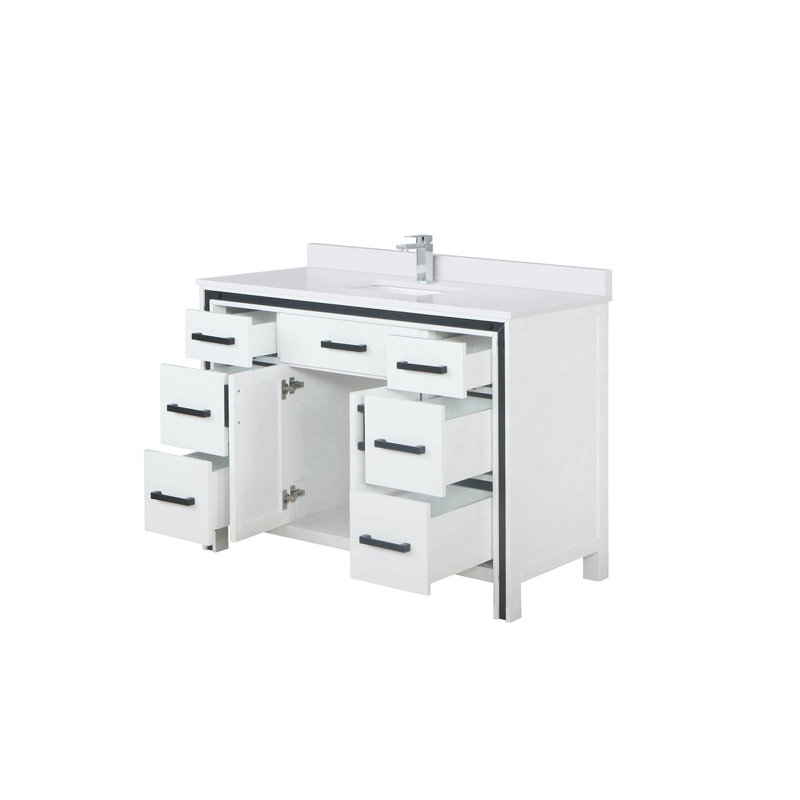 Ensemble de meuble-lavabo blanc 22 po avec dessus en quartz blanc et robinet, Blanc, H 35,13 po x l 21,38 po x P 49 po