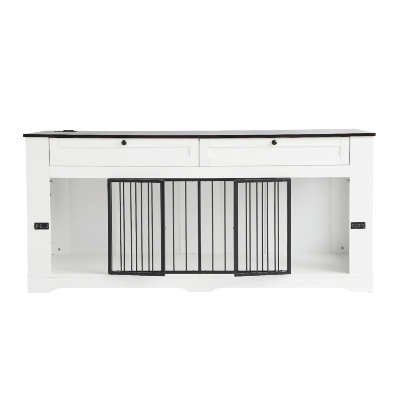 Grande cage intérieure pour chien avec cage de rangement pour chien, H 32,9 po x l 70,86 po x P 23,6 po, Blanc / Brun