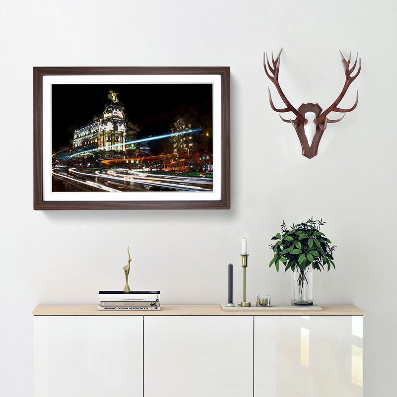 Nigh time in Madrid Spain in Abstract - Picture Frame Graphic Art Print, 27cm H x 36cm W x 2cm D, Walnut Framed