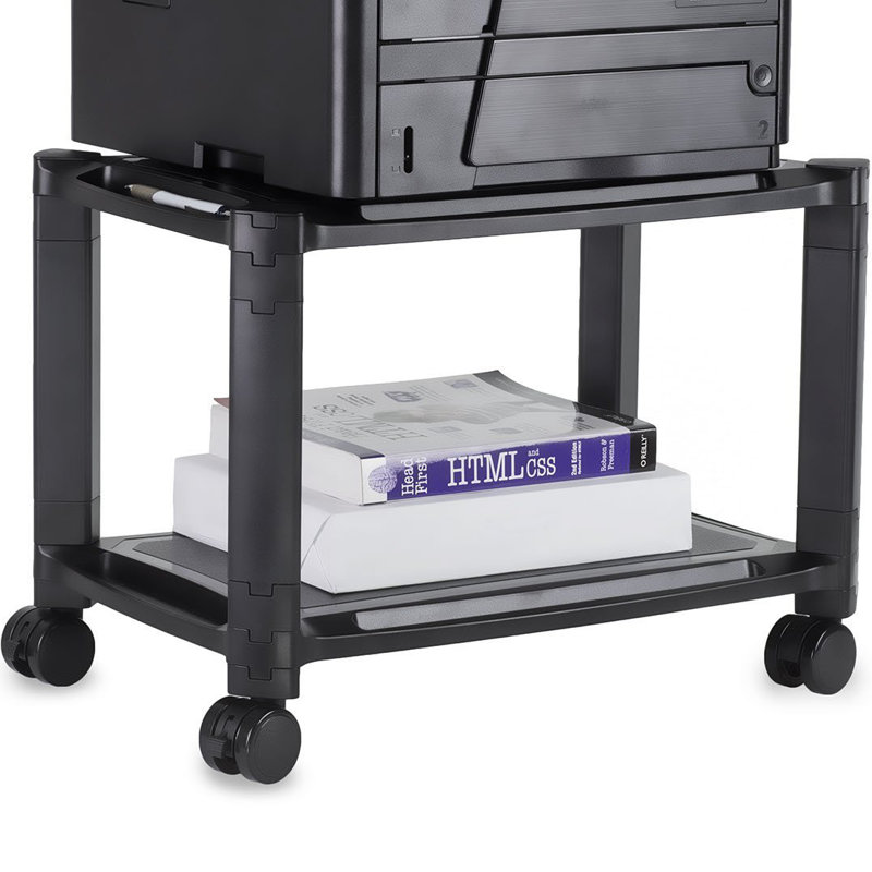 Black Adjustable Rolling Printer Stand with Storage Tray