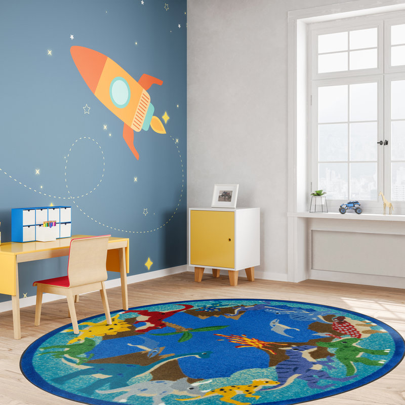 Kid Essentials Dino Parade Area Rug, Round 5'4"