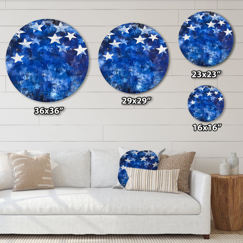 Étoiles sur le drapeau des États-Unis - Patriotiste rond, impression sur métal blanc moderne, H 29 po x l 29 po