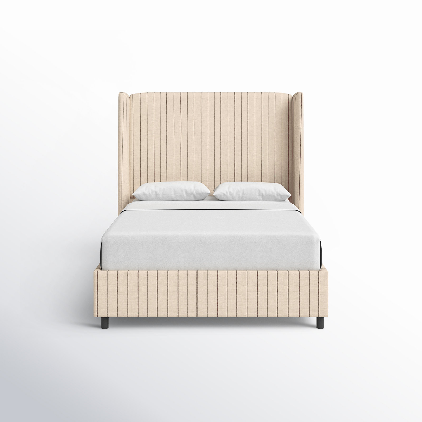 Tilly Upholstered Wingback Bed, Queen, Fritz Charcoal Stripe