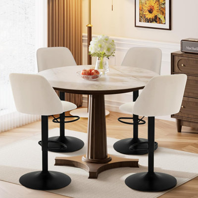 Bar Stools Set of 2, Modern Swivel Bar Chairs, Adjustable Upholstered Barstools Counter Height