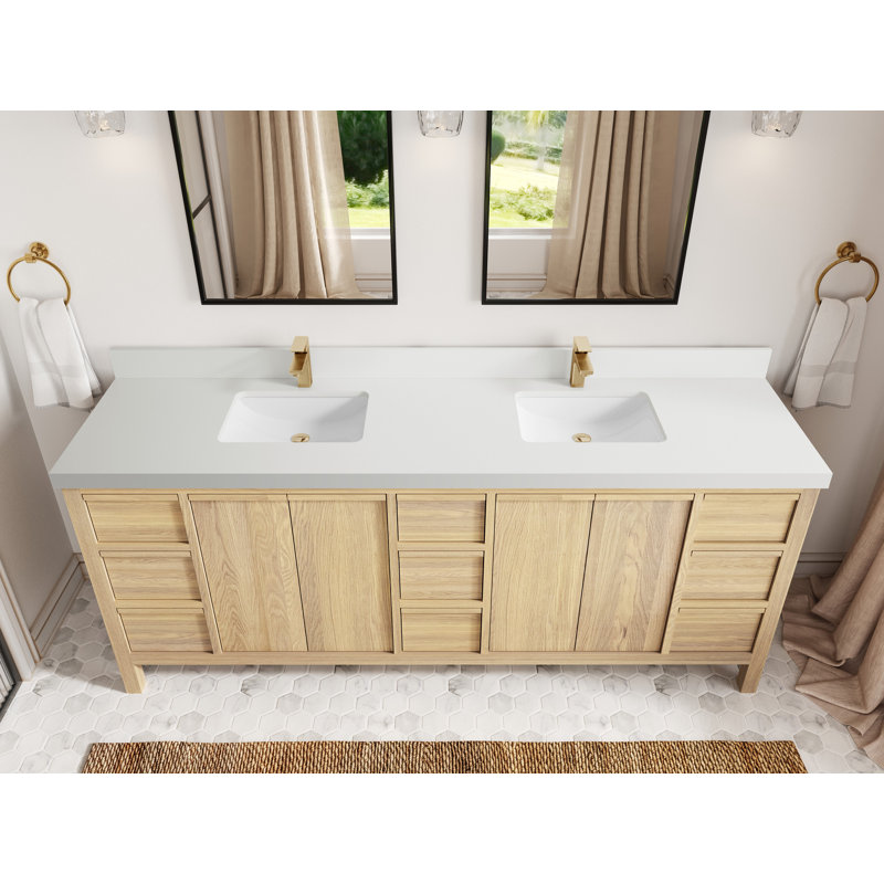 Chêne blanc Elizabeth X P 22 po D Meuble-lavabo double avec 2 po Quartz blanc