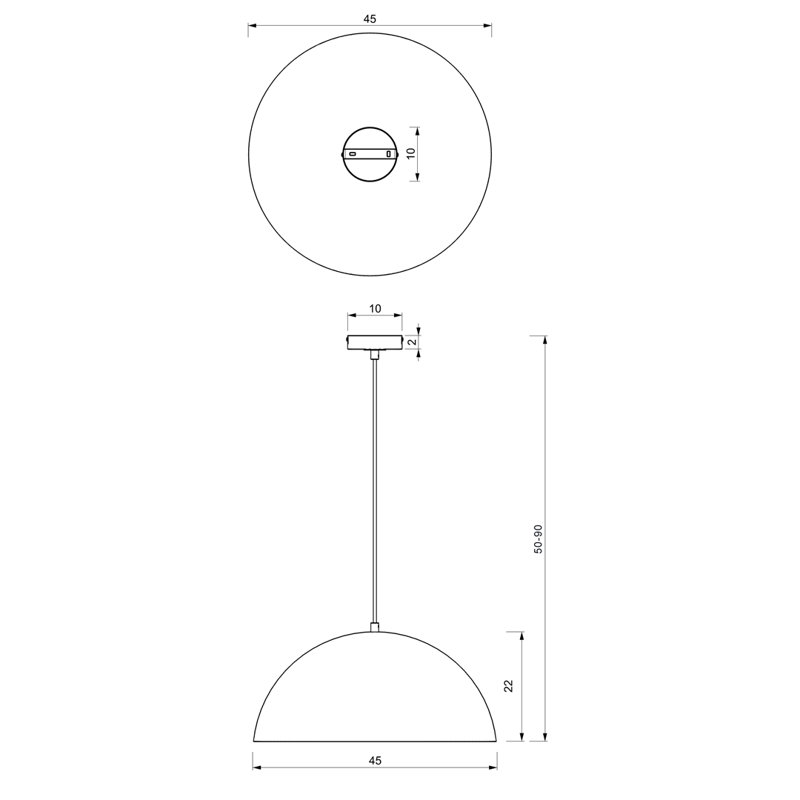 Beta 1 - Light Dome Pendant, Black, Black/White, 90cm H x 45cm W x 45cm D