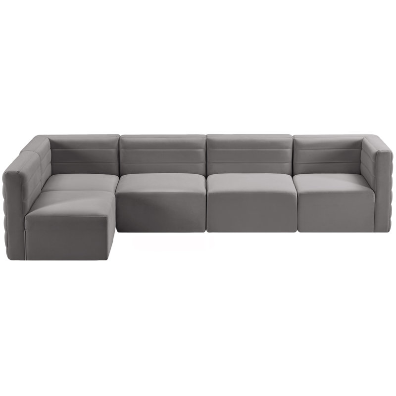 Enso Velvet L-Shaped Sectional Reversible, Grey Velvet