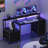 67'' Computer Desk with 5 Drawer and Monitor Stand, Gaming Desk with LED Lights & Power Outlets, Printer Cabinet -118662962