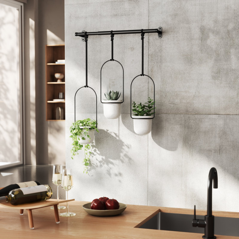 Triflora Hanging Planter, Adjustable Ropes with Rod – Set of 3, Black, 106.8H x 63W x 15D