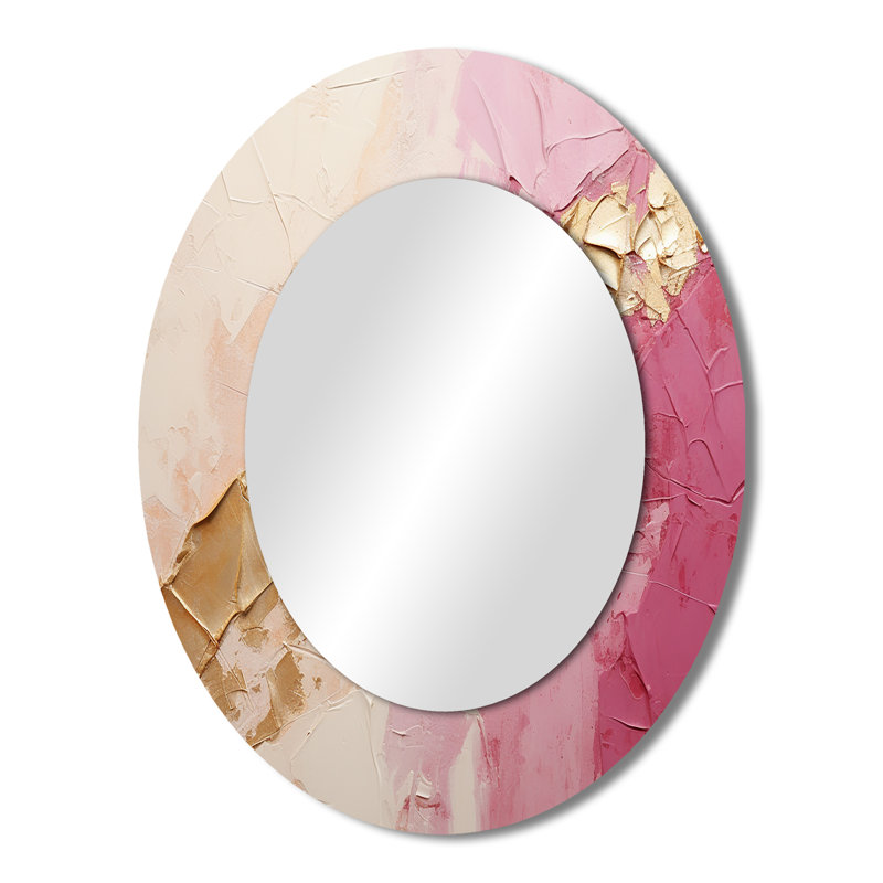Miroir mural ovale rose sur métal rose, 43 po x 33 po