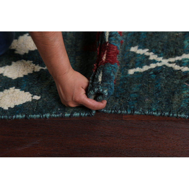 Tapis ivoire en laine noué à la main de conception unique 8 pi 11 po x 12 pi 10 po marocain